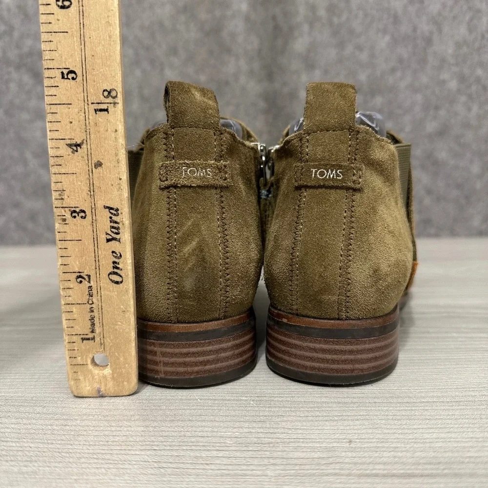 TOMS Reese Suede Ankle Booties Olive Green Women US Size‎ 7 Side Zip Boot